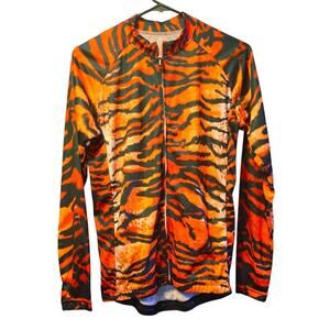 Life On Track tiger stripe cycling shirt long sleeve full zip size medium